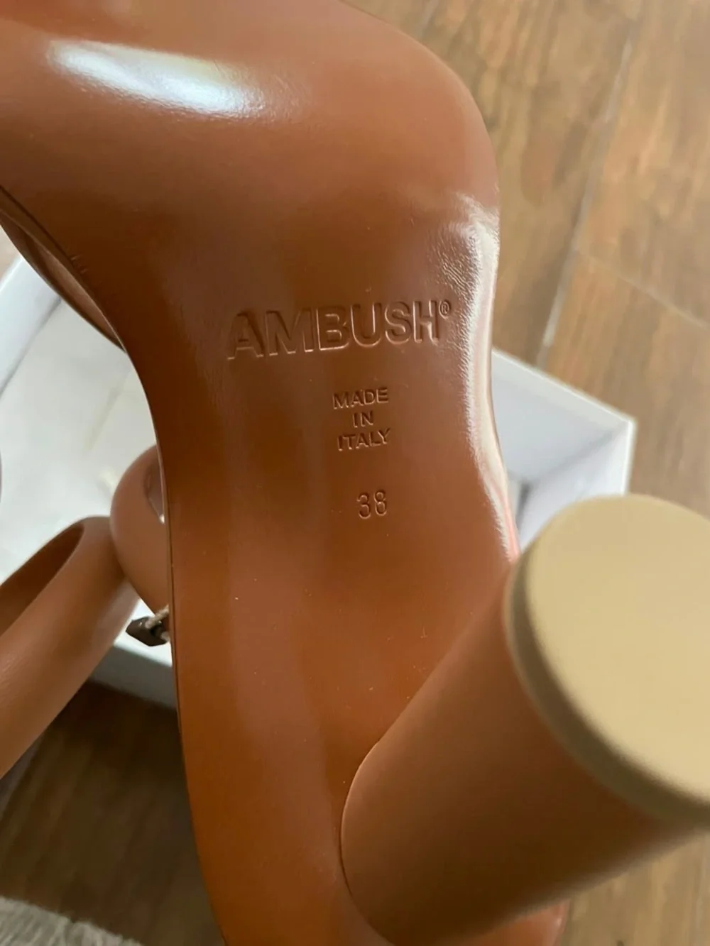 AMBUSH Tan Padded Spiral-Strap Heeled Sandals - Sculpted Comfort